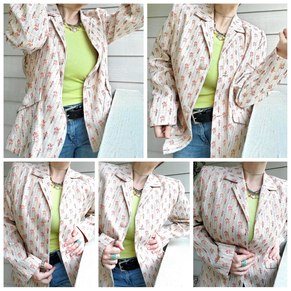Sag Harbor Vintage-style Ditsy Floral Cottagecore Granny Chic Brocade Blazer - Picture 2 of 16